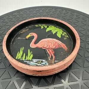 Vintage MCM 8 Pc Pink Flamingo Coaster Set